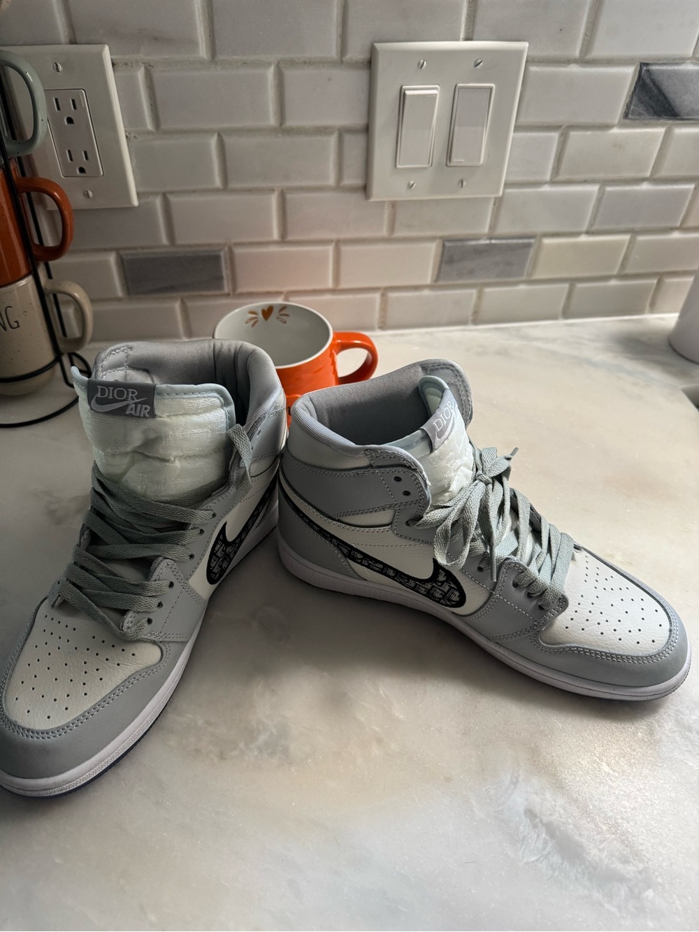 Dior Light Gray and White High-Top Sneakers